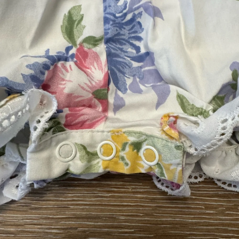 Vintage Baby Bubble Scalloped Collar With Eyelet Lace Trim, Floral‎ Pattern, 12m